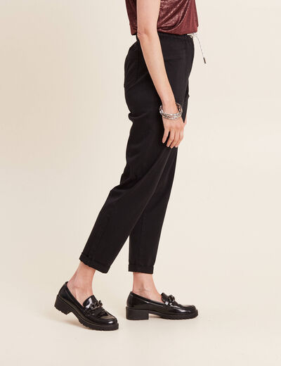 Pantalon coupe droite à coulisse noir femme