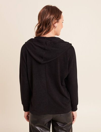 Sweat &agrave; capuche manches longues strass noir femme