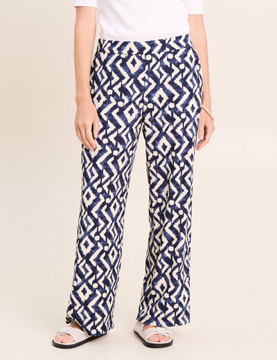Pantalon large taille haute bleu femme