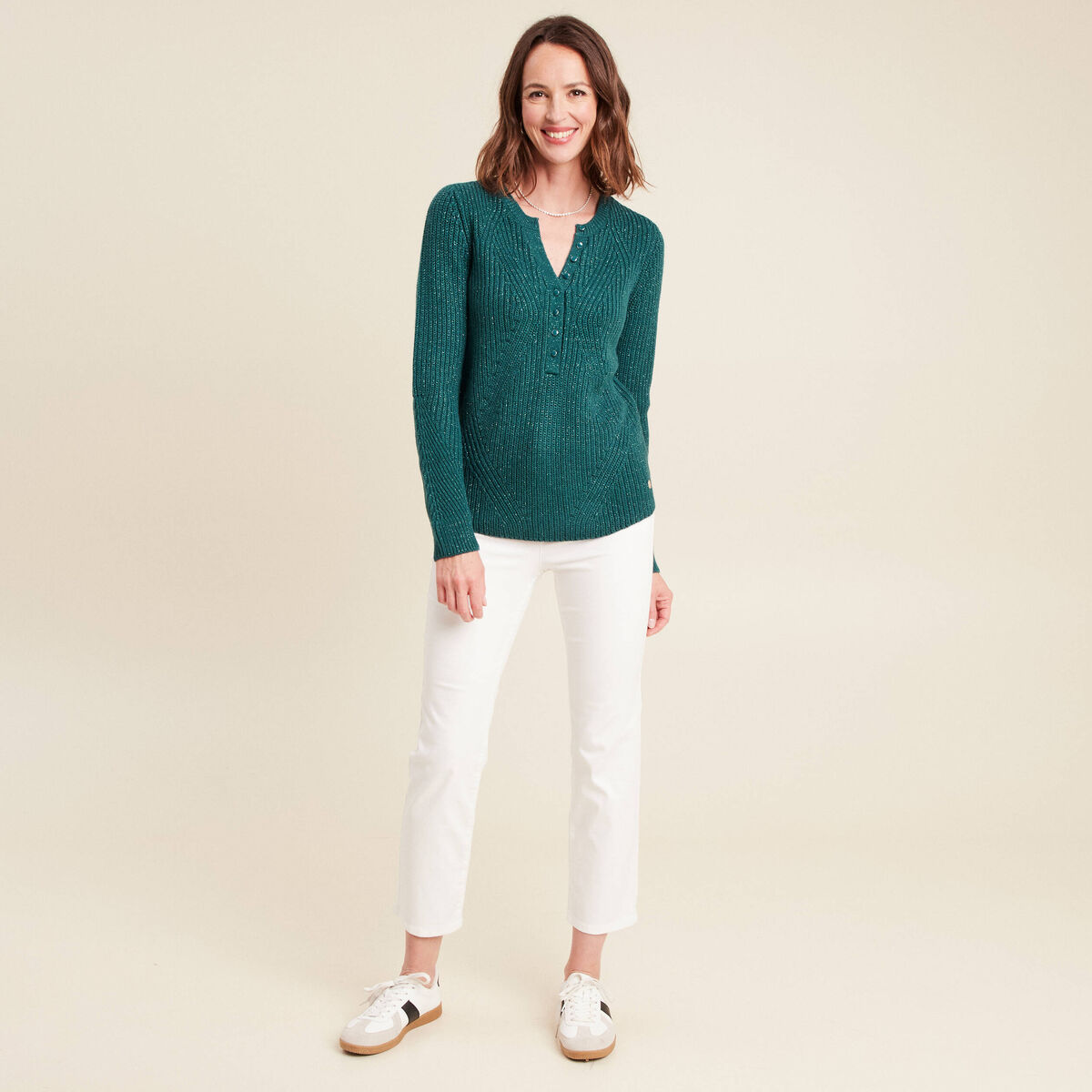 Pull manches longues vert fonc&eacute; femme
