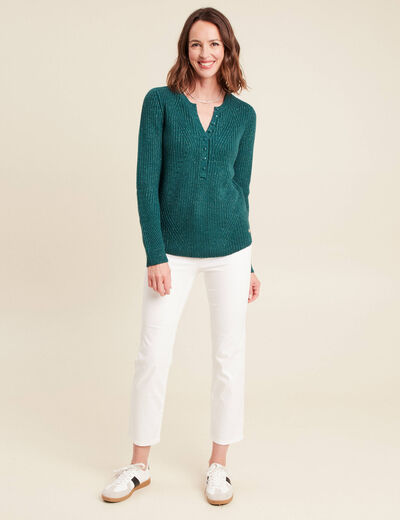 Pull manches longues vert fonc&eacute; femme