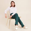 Pantalon coupe bootcut taille haute vert fonc&eacute; femme