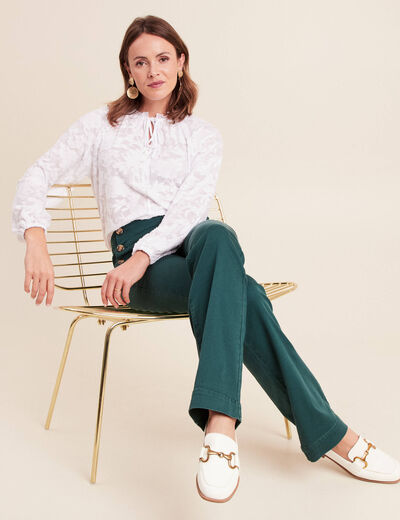 Pantalon coupe bootcut taille haute vert fonc&eacute; femme