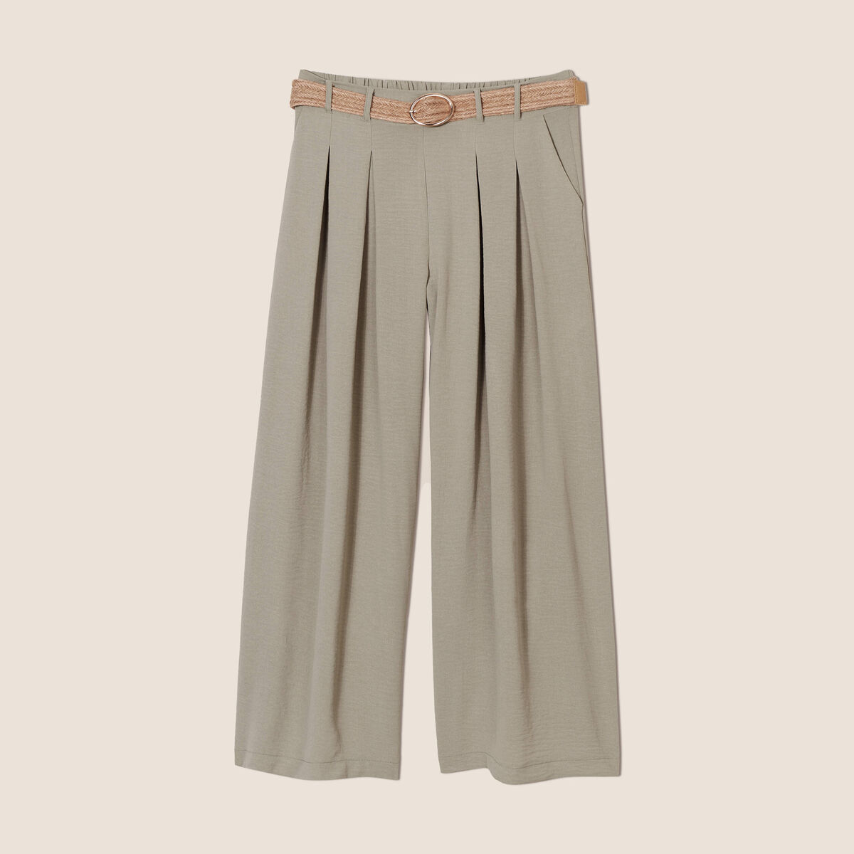 Pantalon jupe-culotte large vert clair femme