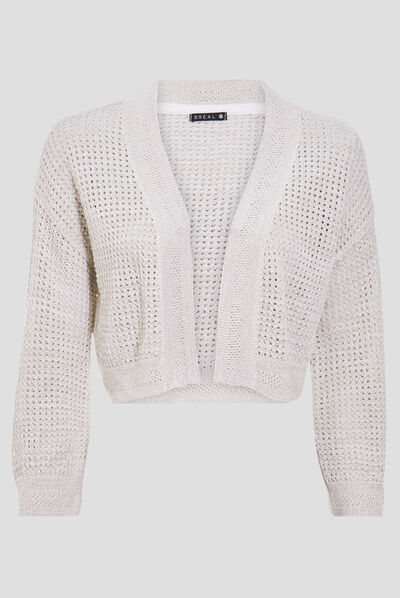 Gilet boléro manches 3/4 ecru femme