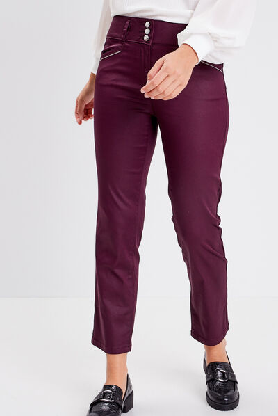 Pantalon droit prune femme