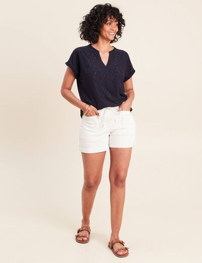 T-shirt droit manches courtes bleu marine femme
