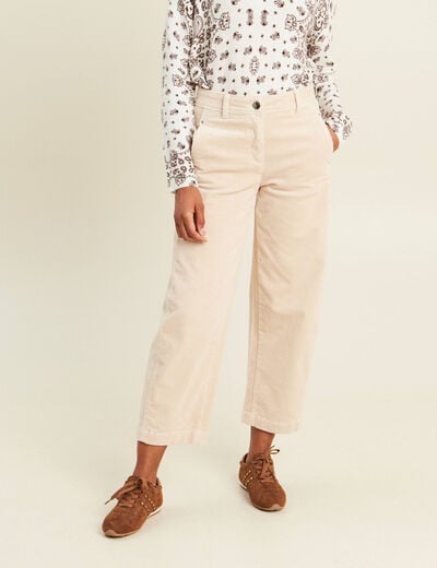 Pantalon barrel 7/8&egrave;me en velours sable femme