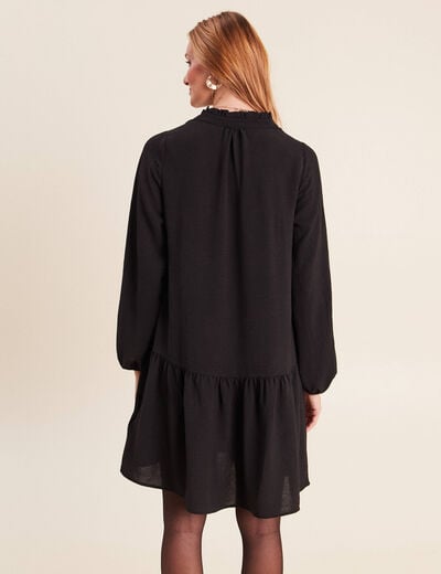 Robe courte &eacute;vas&eacute;e col v manches longues noir femme