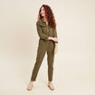 Combinaison pantalon zippée vert olive femme