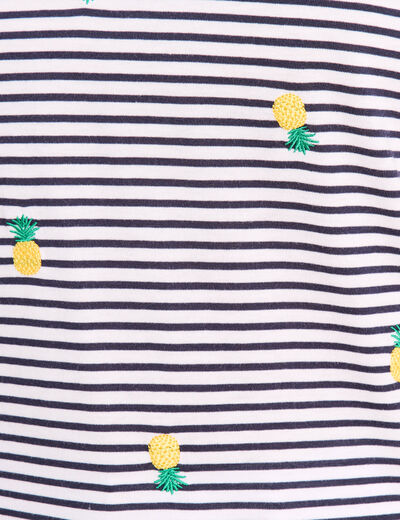 T-shirt droit broderie manches courtes bleu femme