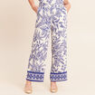 Pantalon large 7/8&egrave;me taille haute bleu femme