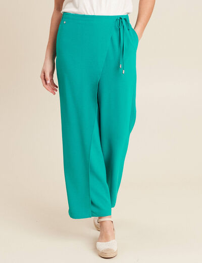 Pantalon flou avec pan vert émeraude femme