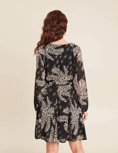 Robe évasée manches 3/4 noir femme