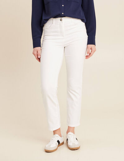 Pantalon droit taille haute 7/8ème blanc femme