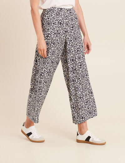 Pantalon 7/8ème taille haute bleu marine femme