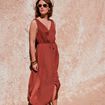 Robe midi évasée satin marron foncé femme