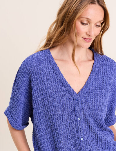 Chemisette effet boule manches courtes bleu roi femme
