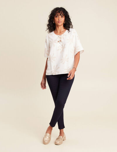 Blouse crêpe manches courtes beige femme