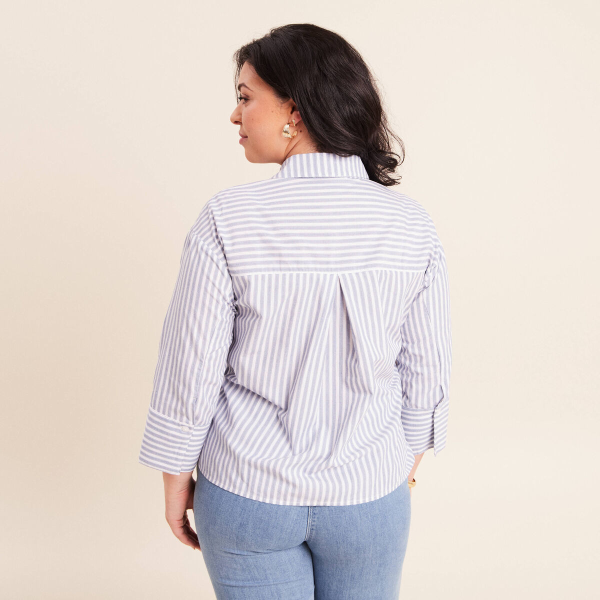 Chemise manches 3/4 bleu femme
