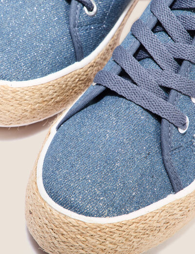 Tennis à lacets en jean denim stone femme