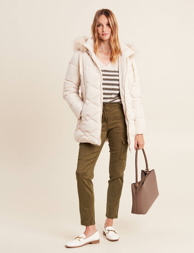 Pantalon ajusté satin 7/8ème vert olive femme