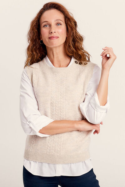 Pull sans manches beige femme
