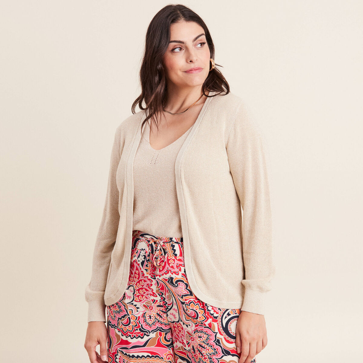 Gilet manches longues couleur or femme