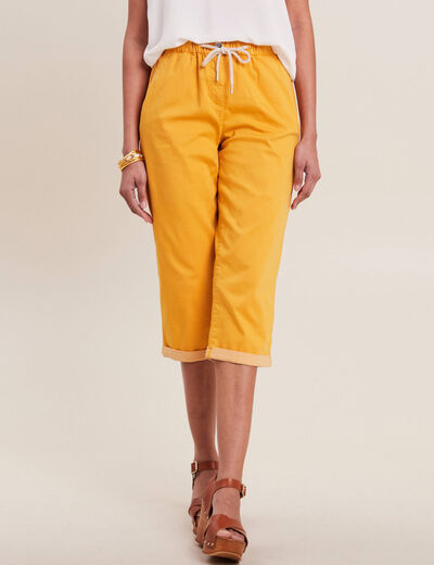 Pantacourt large taille haute jaune moutarde femme