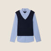 Pull effet 2-en-1 chemise bleu foncé femme