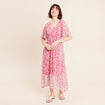 Robe longue &eacute;vas&eacute;e col v manches coudes rose femme