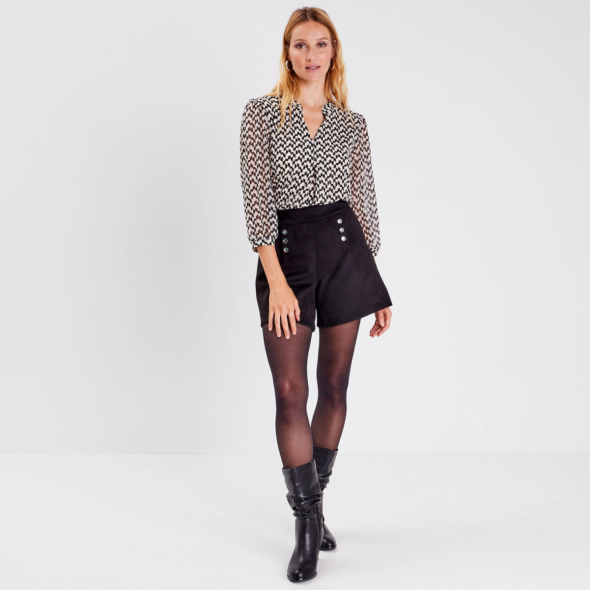 T-shirt manches 3/4 noir femme