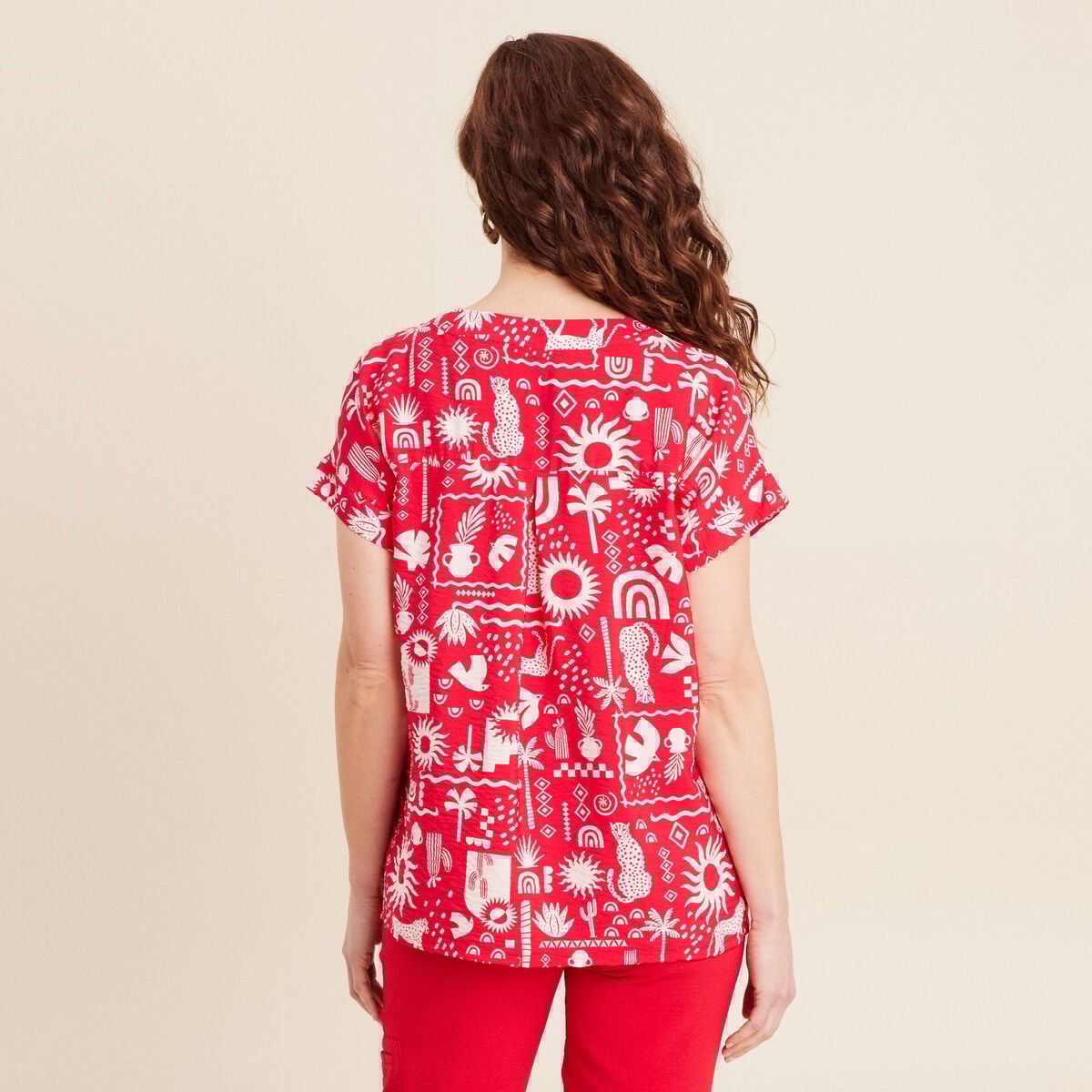 Blouse manches courtes rouge femme