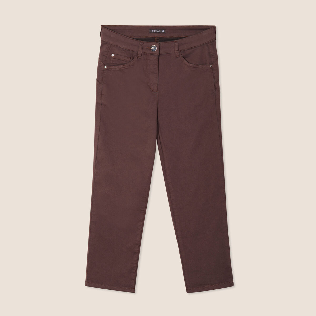Pantacourt droit taille standard marron femme