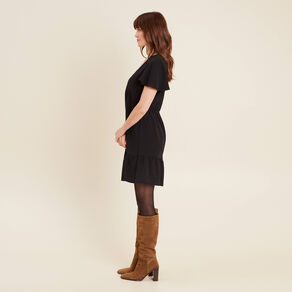 Robe évasée manches courtes noir femme
