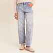 Jean taille haute avec broderie blanc femme