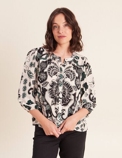 Chemise droite manches 3/4 col rond vert femme