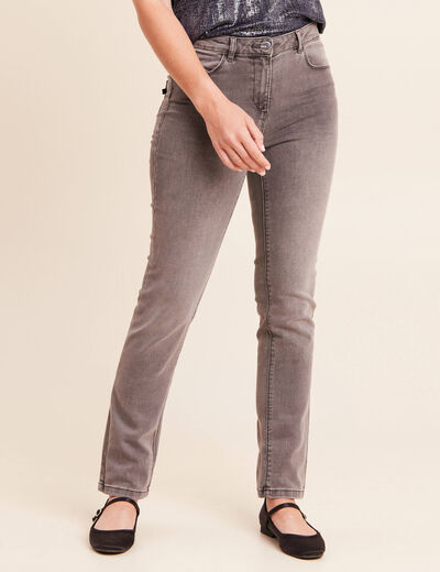 Jean coupe ajust&eacute;e long gris femme