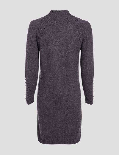 Robe pull droite avec perles gris foncé femme