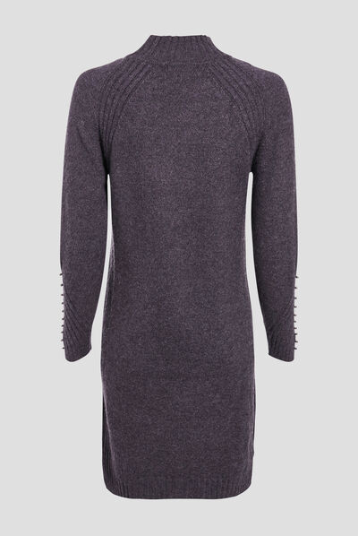 Robe pull droite avec perles gris foncé femme