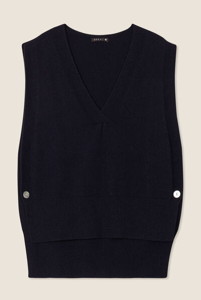Pull sans manches bleu foncé femme