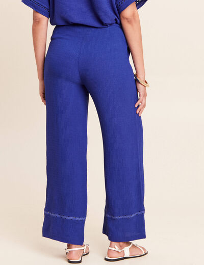 Pantalon large taille haute bleu fonc&eacute; femme