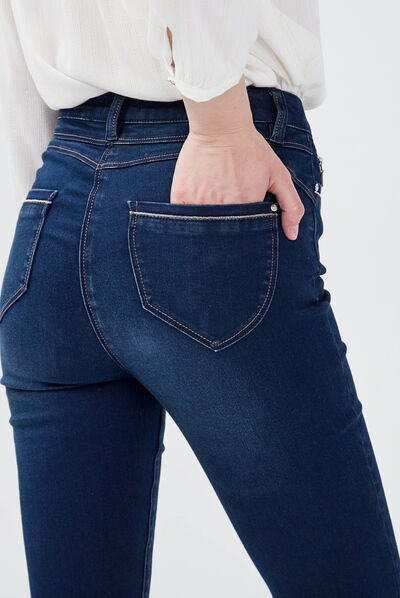 Jean ajusté taille haute denim brut femme