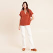 Blouse fluide manches courtes marron fonc&eacute; femme