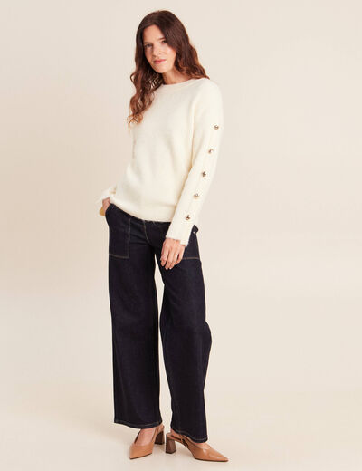 Pull manches boutonn&eacute;es jaune pastel femme