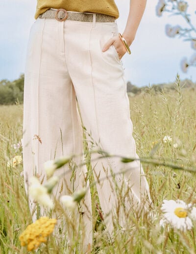 Pantalon large avec ceinture amovible ivoire femme