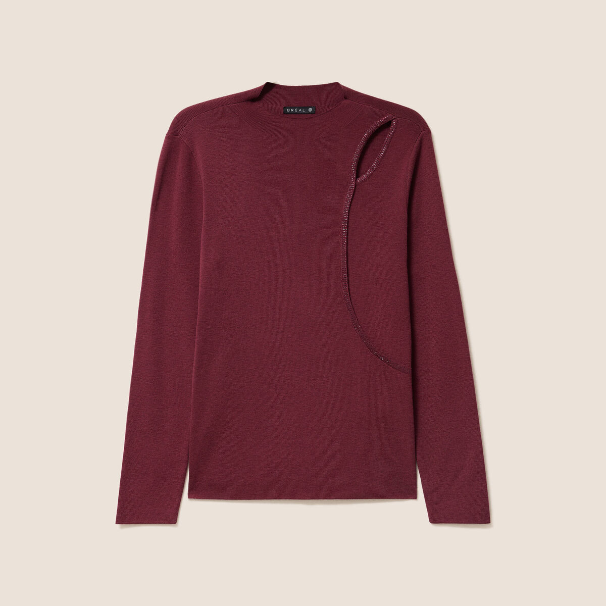 Pull manches longues strass bordeaux femme