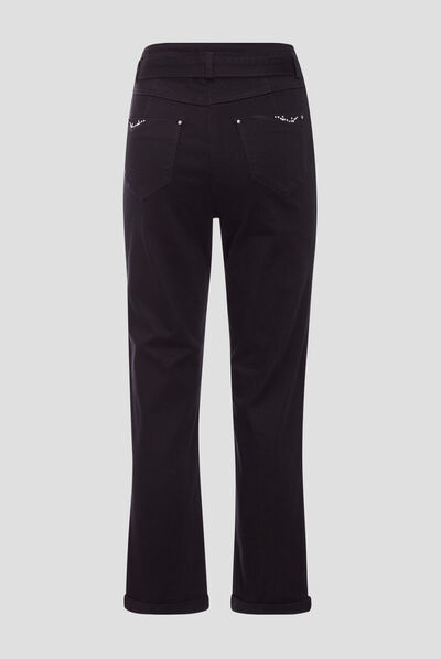 Jean droit détails bijoux noir femme