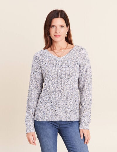 Pull col v bleu roi femme