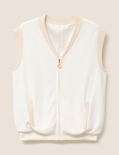 gilet réversible sans manches en coton ecru femme